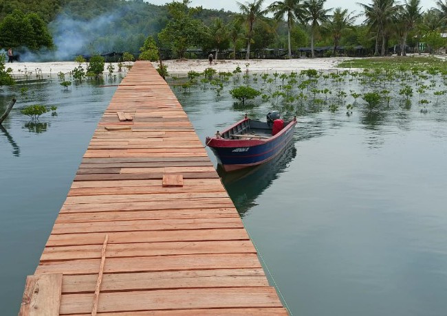Perahu kecil untuk menyusuri kawasan hutan mangrove di Ekowisata Mangrove Presiden Setokok, Kota Batam.